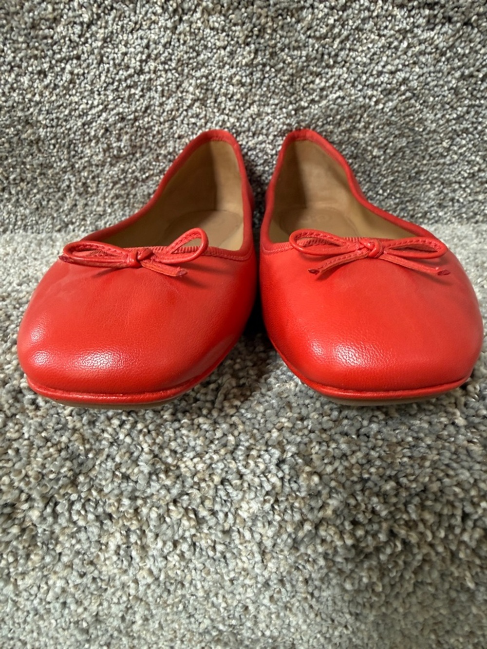 Tory Burch Orange/Red Leather Bow Ballet Flats - Picture 2 of 8